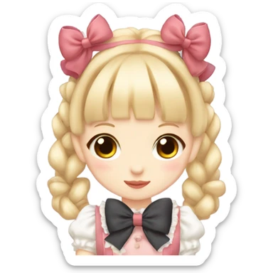 lolita fashion girl, blonde hair with pigtails tied with bows, japanese sticker
