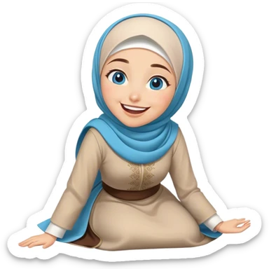 Turkish beautiful finish Konya girl blue eyes with hijab and islamic dress she’s Rolling on the Floor Laughing  sticker