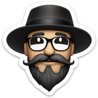 Hombre con barba y bigote color negro con gorra y lentes sticker