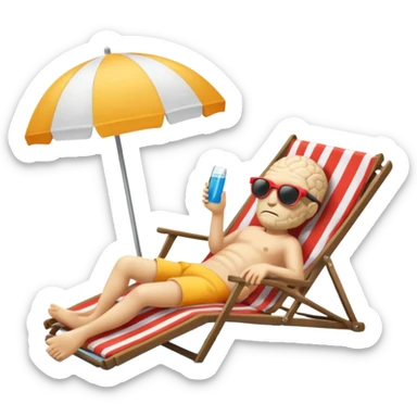 A brain lies in a deck chair wearing sunglasses at the edge of the pool. sticker