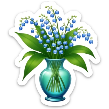 bouquet of blue lily of the valley in a green glass vase  sticker