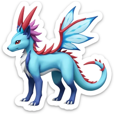 Suicune-Aurorus-Salandit-Salamence-Glaceon-Meganium-fusion (full body) sticker