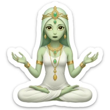 a Reptilian alien woman,in meditation, white dress like a priestess sticker