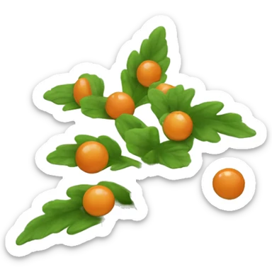 Create an emoji of a plant with a thin, slightly hairy green stem and oval, dark green, serrated leaves in opposite pairs. Add small greenish-yellow star-shaped flowers and round, reddish-orange berries at the leaf axils. sticker