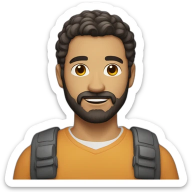 Man with a bushy beard, short dark hair, simple yet slightly tousled hairstyle, and a light skin tone. sticker