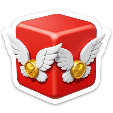 Red lucky block form super mario  with 2 white wings sticker