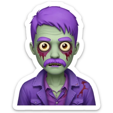 young zombie with purple mustache sticker