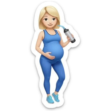 Woman blonde hair tank top blue leggings pregnant belly holding a pump bigger hips sticker