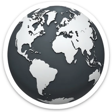 Flat monochrome globe emoji, dark grey Americas silhouette, transparent bg, no gradients sticker