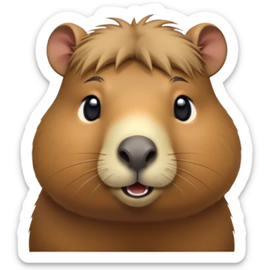 Cinematic Cute Capybara Portrait Emoji, Head tilted playfully and inquisitively, with a delightfully fluffy, rounded form and a distinctively endearing capybara face marked by a short snout and petite ears, accented by luxuriously soft fur in warm earthy tones and bright, sparkling eyes full of charm; rendered with intricate, realistic detail and natural highlights, high shine, affectionate and lively, styled with a touch of whimsical cuteness, soft glowing outline, capturing the essence of a mischievous yet loving capybara that seems poised to tumble playfully into your arms! sticker
