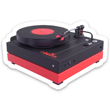 Disney Pixar-inspired 3D Technics turntable, exaggerated cartoonish proportions, glossy animated finish sticker