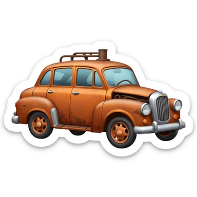 a broken car with steam coming from below the bonnet side view sticker