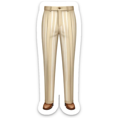 beige dress pants with white vertical stripes pattern, formal trousers with cuffed hem, clear vertical line pattern similar to plaid but only vertical lines, no model, isolated garment sticker
