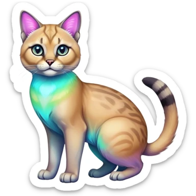 Colorful Neon exotic iridescent tropical shiny Fantasy-Siamese-Bobcat-Caracal-Scottish-Fold-feline-Fakémon-feline-hybrid (full body) sticker