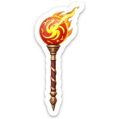 Clash of Clans aesthetic: Cinematic fireball Magic Staff Emoji, rendered in a 3D vector-style similar to standard emojis with minimal shading and bold, simplified shapes. A compact, isometric enchanted staff with intricate runic carvings and a glowing orb at its tip, softly glowing with a mystical arcane charm. Simplified yet unmistakably iconic, highly detailed and consistent, glowing with a soft radiant glow and high shine. Stylized with a touch of legendary sorcery and a soft glowing outline, capturing the essence of a powerful magic staff with a friendly, playful vibe! sticker