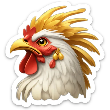 proud and howling golden phoenix rooster with a crown on its head sticker