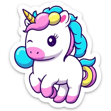 Cute unicorn surrounded by colorful glitter and sparkles sticker
