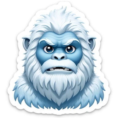 Cinematic Noble Yeti Portrait Emoji, Grand and enigmatic, with a towering, snow-dusted figure in pristine whites and cool blues, exuding ancient, mystical wisdom and stoic majesty, simplified yet exquisitely detailed with frosty textures, glowing with a gentle, icy outline that captures the awe-inspiring presence of a guardian of the frozen wilds! sticker
