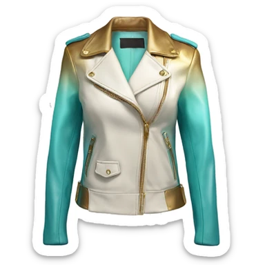 Hyper Realistic side view of an open light tiffany blue,cream and gold ombre feminine fashion leather jacket. sticker