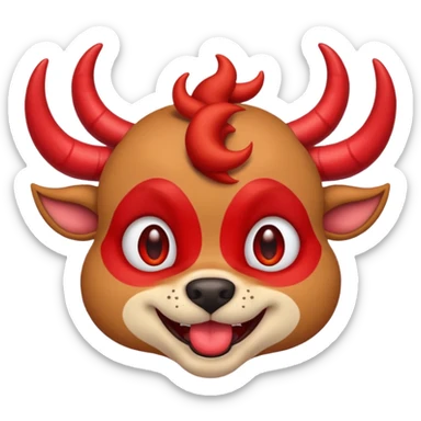 dog emoji with a seductive, devilish smile, red horns, half-lidded eyes, playful sticker