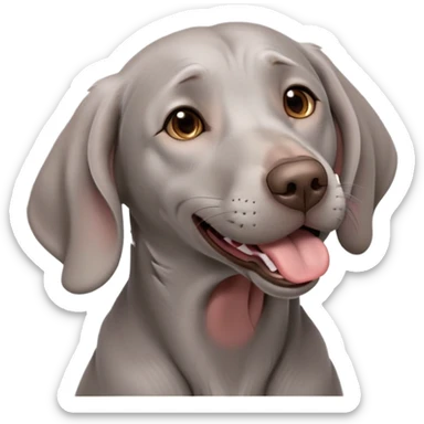 cinematic-cute-yawning-weimaraner-portrait-emoji,-head-tilted-slightly-with-a-dramatic,-wide-open-yawn,-revealing-a-sleek grey fur-with-a-subtle-shimmer,-floppy-ears-slightly-drooping,-round-brown-eyes-barely-open-in-drowsy sticker