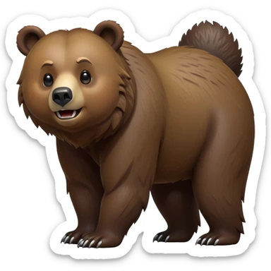 cinematic-[grizzly bear]-realistic-full-body-standing on all fours-emoji,-tail-tucked-close,-head-tilted-dramatically,-thick-[dark brown]-fur,-simplified-yet-realistic-focused-features,-highly-detailed,-glowing-with-an-almost-sarcastic-glow sticker