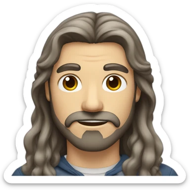 long-haired man with brown hair and mustache and beard, gray eyes sticker