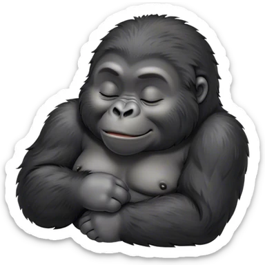 Meme-Worthy cute Sleeping mountain Gorilla Portrait Emoji, Head resting peacefully with a contented smile, showcasing a luxuriously thick black and grey-flecked Fur and eyes gently closed in serene slumber, Simplified yet hilariously adorable features, highly detailed, glowing with a soft, drowsy jungle light, high shine, relaxed and utterly lovable, stylized with an air of playful laziness, bright and heartwarming, soft glowing outline, capturing the essence of a sleeping mountain that feels destined to become the next viral sensation of adorable rest! sticker