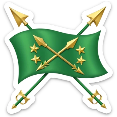 The Circassian flag has a green background with twelve gold stars forming an arc that looks like a bow. There are three crossed arrows in the center of the flag. sticker