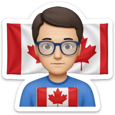 A man studying with a flag of Canada in the background sticker