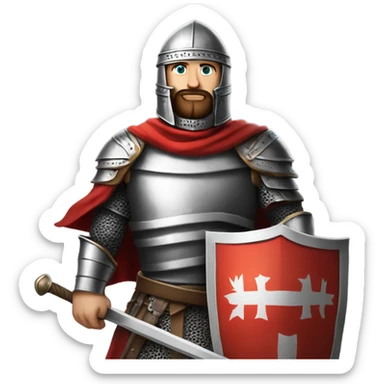 make an emoji like this 🧙🏻‍♂ but instead the guy without a beard and also wearing "Crusaders" clothing and a helmet plus with a sword and shield
make sure there is the Crusaders flag on the armour  from the First Crusade 
 sticker