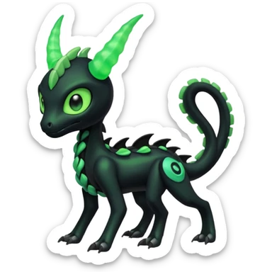 Horned Evil Cool Handsome Badass Edgy Obsidian-black and neon-glowing-green skeletal Meloetta-Salandit-Gorebyss-Zygarde-Pokémon-Fakémon-creature-fusion-hybrid sticker