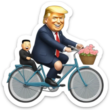 Smiling Trump,kim jong un, riding bicycle together sticker