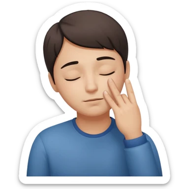 Una persona tocándose la cabeza con un dedo y los ojos serrados  sticker