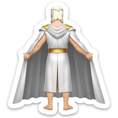 fullbody silverhair god ZEUS, white cape, standing still backview sticker