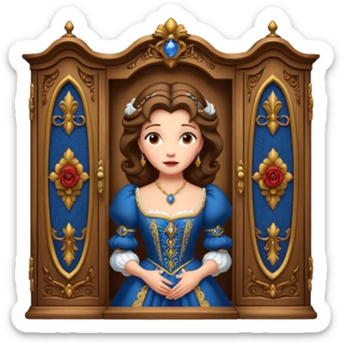 A middle-aged lady character from the fairy tale Beauty and the Beast — she was turned into a wardrobe by magic. She retains the wardrobe's original form, with an anthropomorphic face on the front of the closed cabinet. sticker