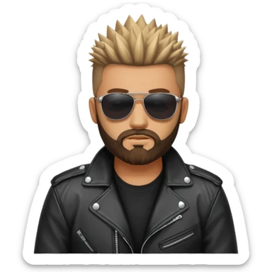 biker gang with sunglass and rugged guy bearded spicks hair black jacket sticker