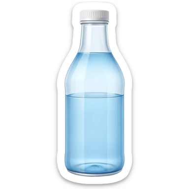 apple style emoji glass bottle of still water upright transparent or light blue hue white cap no bubbles minimal blank label 3D clean soft shadows no anthropomorphic elements no accessories transparent background emoji scale sticker