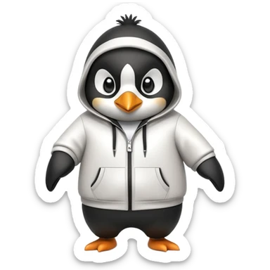 friendly anthropomorphised penguin wearing a mafia-style tracksuit, secretive scheming pose, soprano vibe, angry expression, walking quickly with a brisk purposeful stride, holding a knuckle duster sticker