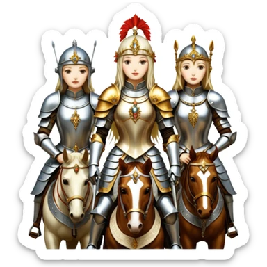 aesthetic brilliant radiant divine lighting, oil paint - ivory Four thin women as horsemen of the Apocalypse, after a graphic by Albrecht Dürer sticker