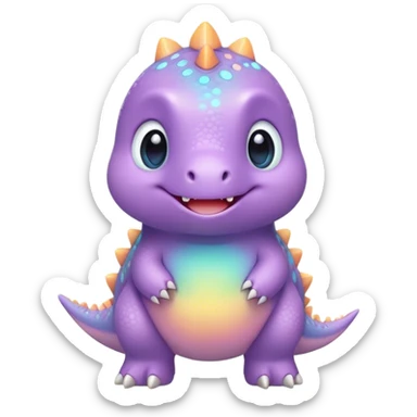Cinematic tiny pastel dinosaur, chubby round body, tiny feet, big sparkling eyes, soft glowing colors, happy and friendly expression, radiating warmth. sticker