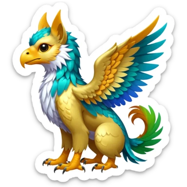 Colorful tropical exotic cute cool beautiful shiny beautiful fantasy-Gryphon-Cacomistle-Trico-oncilla-animal-Fakémon-hybrid-fursona (full body) sticker