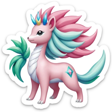 Celestial pastel bright divine Magical sparkly shiny glittery Shaymin-Suicune-Milotic-Amaura-Pokémon-Fakémon-fusion, full body sticker