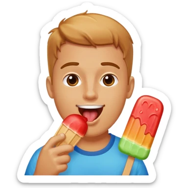 Josh licking a large popsicle sticker
