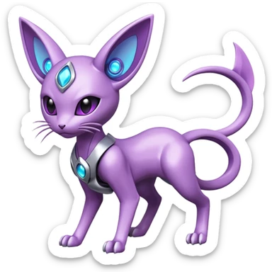 Mechanical Miraidon-Espeon-Mewtwo-Fakémon-hybrid-creature (full body) with glowing eyes  sticker