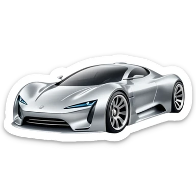 A low-profile futuristic car emoji made of polished silver chrome, wide body stance, smooth aerodynamic shape, glossy metallic surface, soft reflections, luxury swag aesthetic, minimal details, iOS emoji style, centered on clean white background, studio lighting sticker