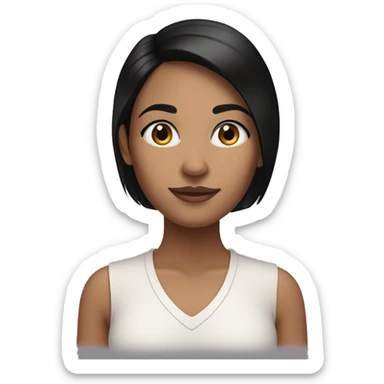 A slightly brunette person with mixed black hair and a hoop earring in each ear. Her nose is small, her skin is clean, her eyelashes are long. sticker