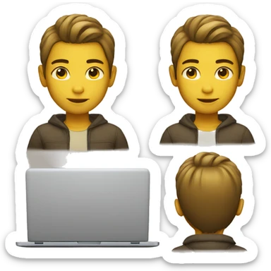Boy with laptop yellow skin tone sticker