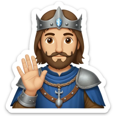 Hazme el emoji de un caballero medieval con actitud muy masculina en diversos estados de animos de los caballeros teutonicos pensativo tocandose la barbilla con la mano sticker