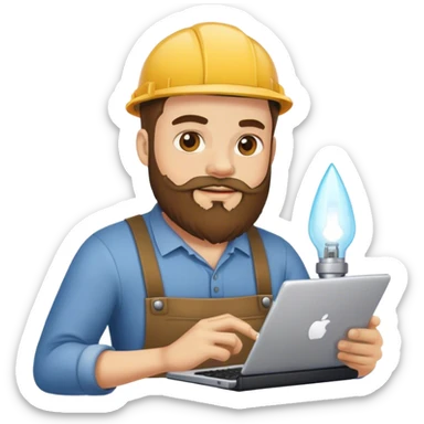 Man with a beard working on sticker